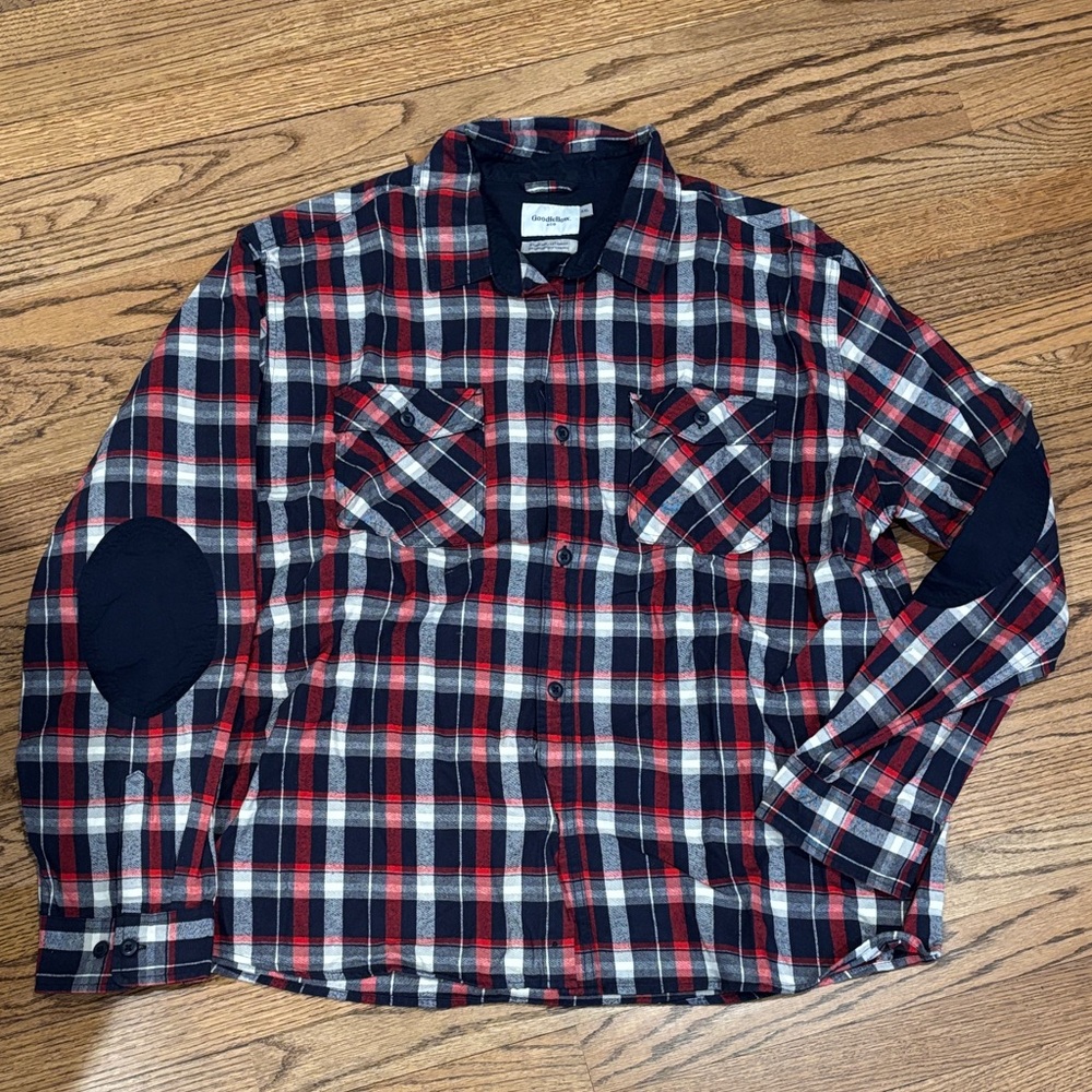 Goodfellow & Co Men's Red and Navy Plaid Flannel Shirt XXL
